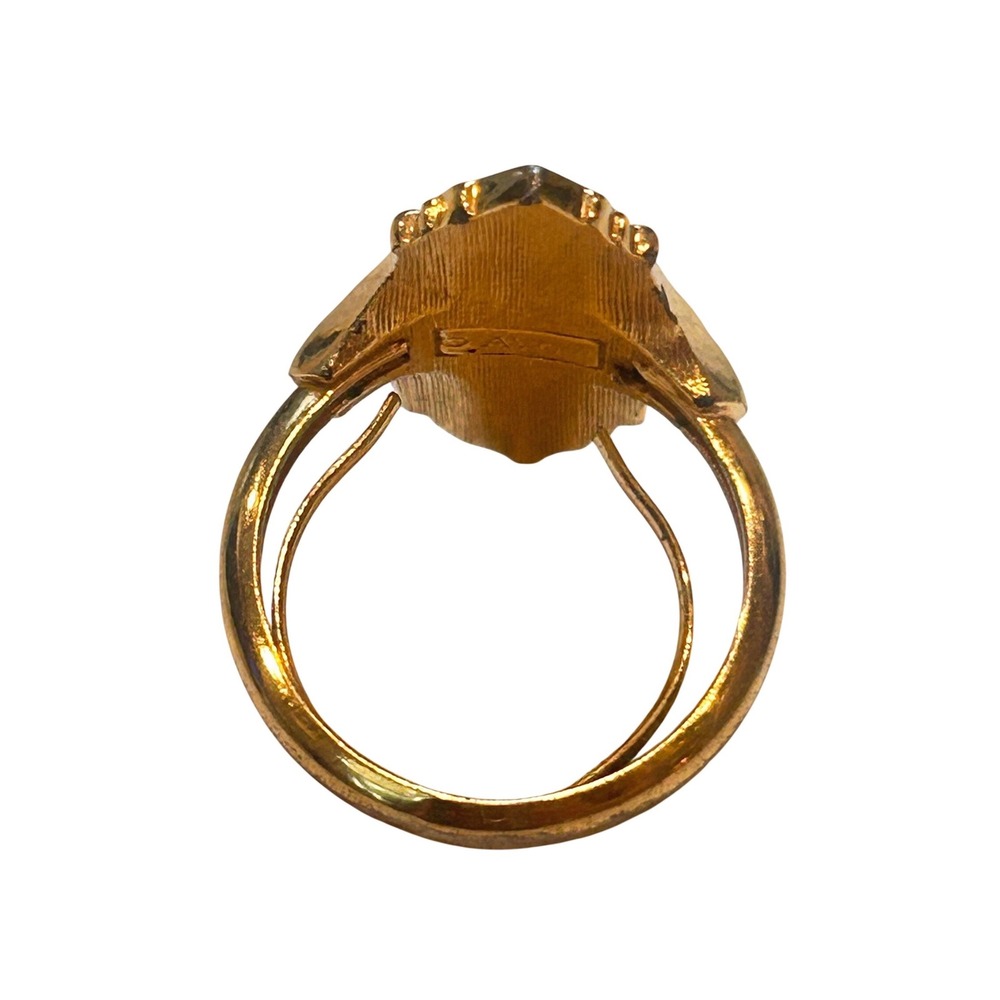 Vintage Avon Gold Tone Black Enamel Rhinestone Oval Shield Statement Ring SZ 6.5 - Picture 5 of 8